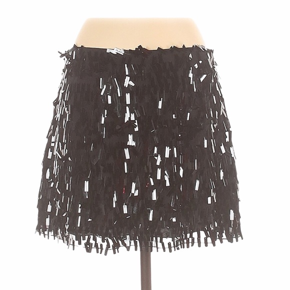 BCBGMaxAzria Dresses & Skirts - BCBGMAXAZRIA Black Fringe Silk Sequins Party Skirt